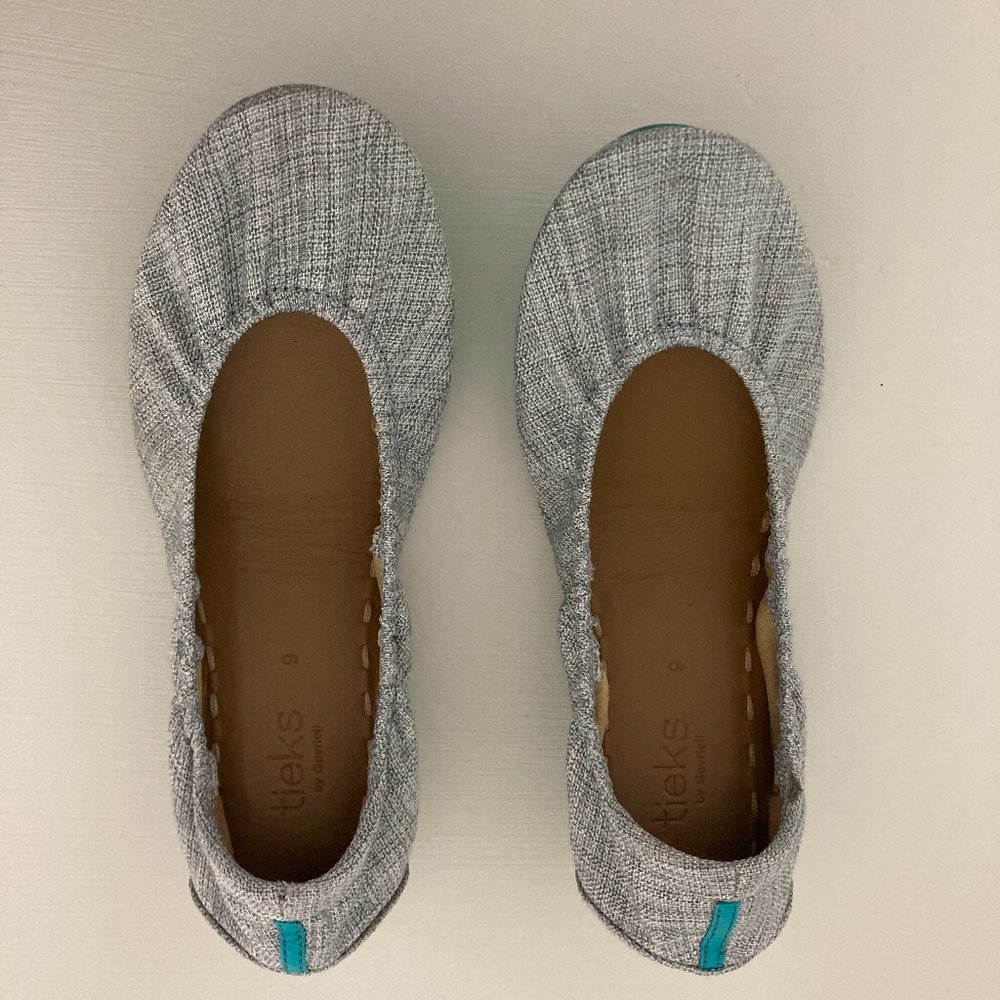 Tieks Silver Lake Grey and Green Vegan Ballet Flats, Size 9, LIKE NEW!